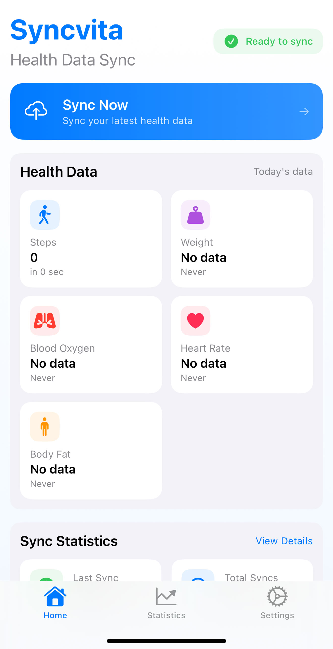 Syncvita iOS App Screenshot – Add Health Data to Apple Health via API